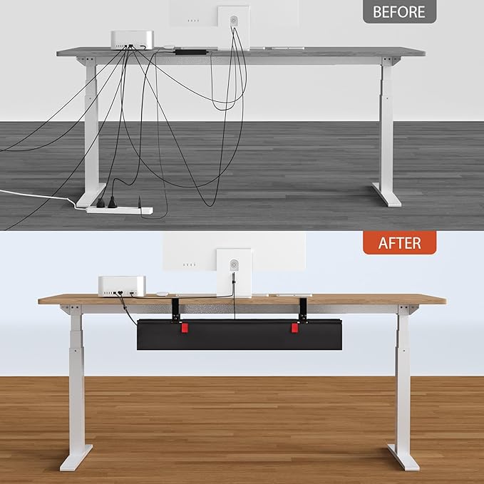 Univivi No Drill Under Desk Cable Management Tray, 36" Cord Organizer for Table, Clamp/Screw Mount Desk Cable Management, Premium Fabric Cable Management Tray for Office, Home