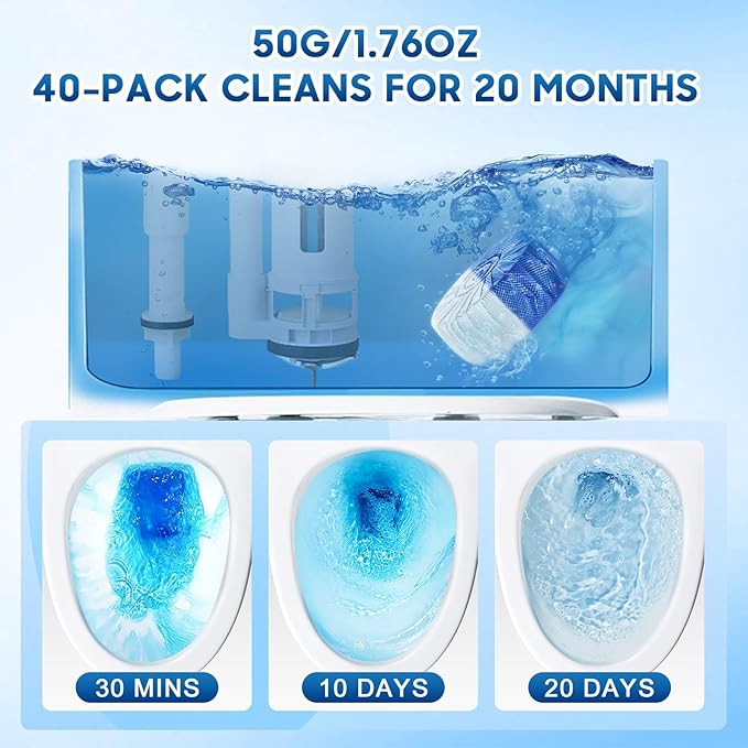 KIISIISO Toilet Bowl Cleaners 40 PACK,Long-Lasting Toilet Bowl Cleaner Tablets with Sustained-Release Technology Against Tough Stains,Automatic Toilet Cleaner for Deodorizing & Descaling