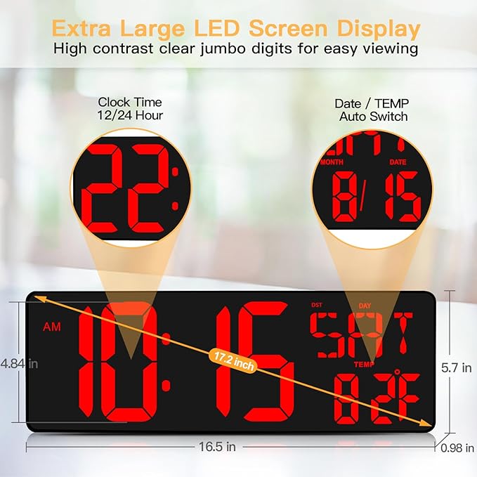 XREXS Large Digital Wall Clock
