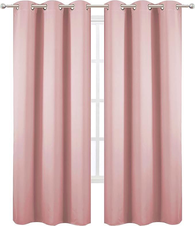 LEMOMO Pink Blackout Curtains/42 x 84 Inch/Set of Two Panels Grommet Bedroom