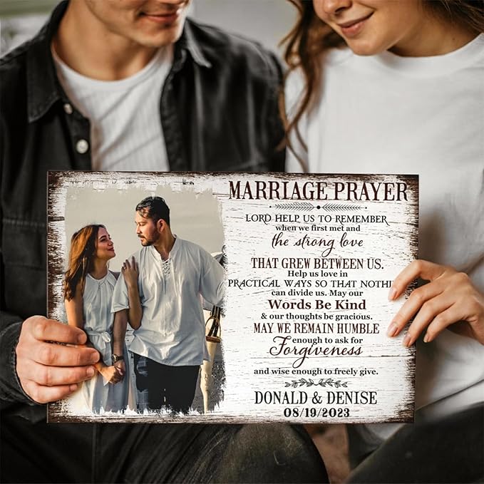 Dem Canvas Personalized Canvas Prints, Custom Photo And Name, Anniversary Valentine Gift For Wedding Marriage Prayer Canvas, Engagement Gift (30x20)
