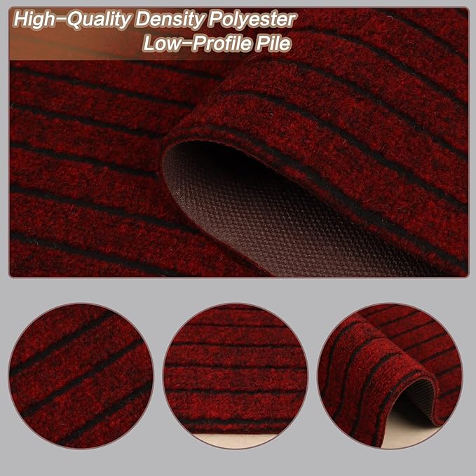 3' x 77' Runner Rugs with Rubber Backing, Indoor Outdoor Utility Carpet Runner Rugs, Stripe Red, Can Be Used as Aisle for The RV and Boat, Laundry Room and Balcony