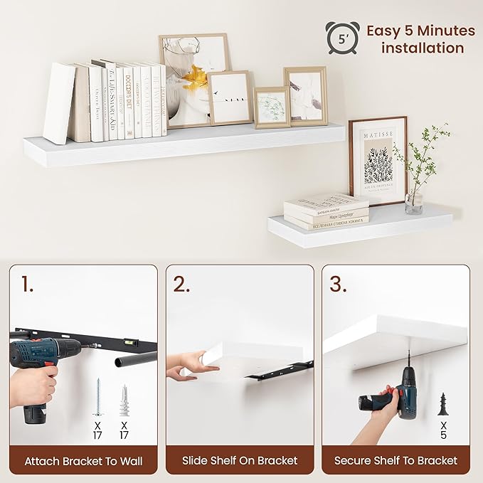 Vivelove White Floating Shelves Over Toilet, 24/36/48/55 Inch X 12 Deep Shelves