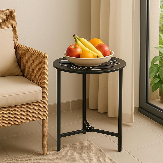 Party Zealot Set of 2 Small Round Metal Side Tables, 13-Inch Black Outdoor End Tables for Patio, Balcony, Porch or Garden – Weather-Resistant Corner Coffee Table for Small Spaces & Indoor Plant Stand