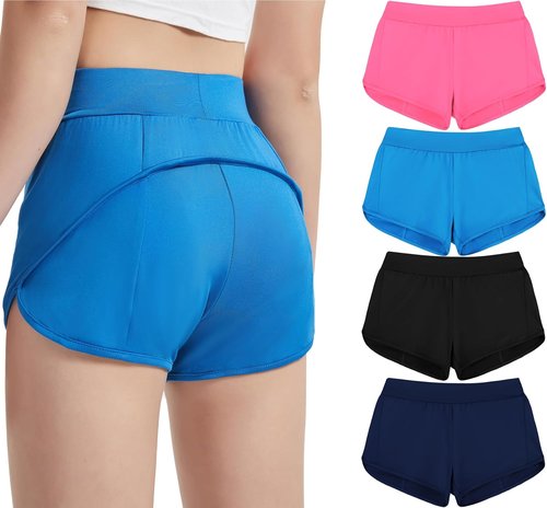 EXARUS Girls Athletic Running Shorts - High Waisted & Low Rise | 4 Pack for Ages 6-14