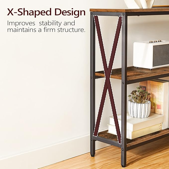 55" Sofa Table, Industrial Console Table, 3-Tier Narrow Side Table with Open Shelves, Foyer Table for Entryway, Hallway, Kitchen, Living Room and Bedroom, Rustic Brown CTHR80401