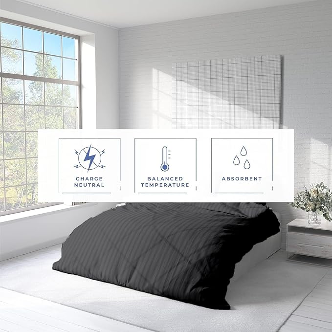 Kotton Culture 1 Pc Twin Size Duvet Cover Only -100% Egyptian Cotton Sateen 600 TC Ultra Soft Premium Durable Comforter Cover Zipper Closure & Corner Ties (Striped Dark Grey, Twin/Twin XL 68" X 90")