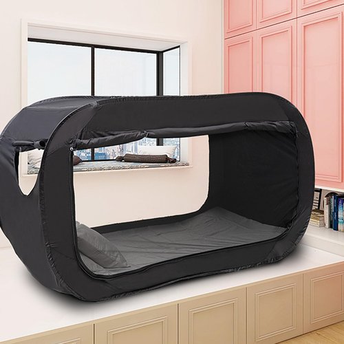 Portable Folding Privacy Pop Bed Tent Sunlight Block Camping Pop Bed Tent with Protection Easy Setup and Storage (Black)