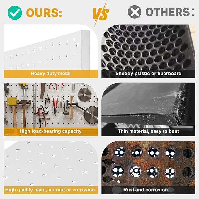 Peg Board, 4 Pack Metal Pegboard Panels White Pegboards Wall Organizer