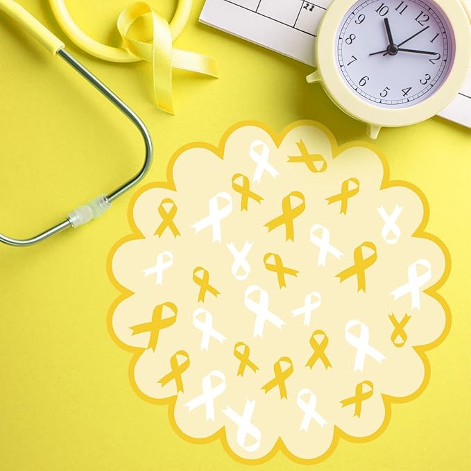100 Pcs Childhood Cancer Awareness Items 13.5" Scalloped Childhood Cancer Awareness Paper Placemats Gold Ribbon Place Mats for Fundraisers Charity Survivor Fighter Party Supplies