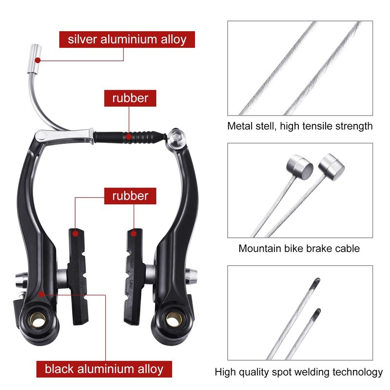 Universal Mountain Bike Brakes Set - 2 Pairs, Replacement for Most Bicycles, Includes 2 Pieces Brake Cables, Gear Shift Cable Wire, End Caps, End Ferrules(Black)