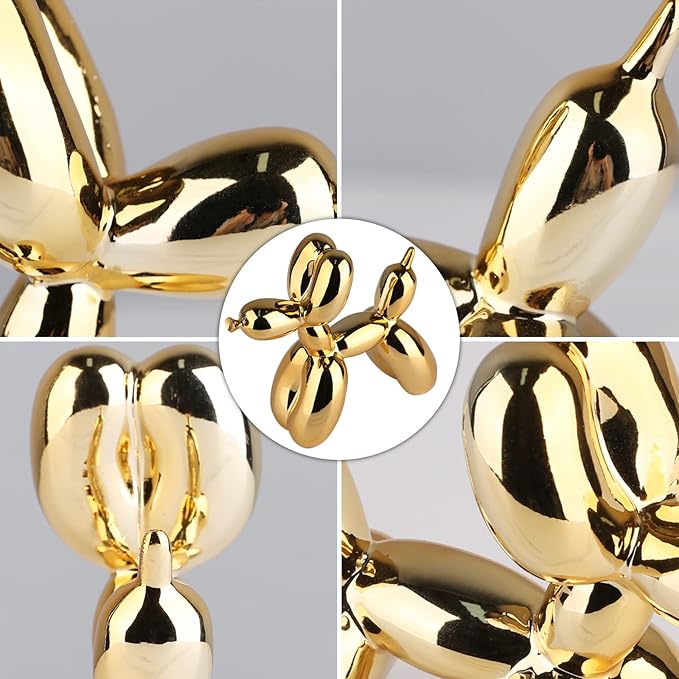 Balloon Dog Sculpture Modern Home Decor Collectible Figurines Funky Statues for Bedroom Trendy Animal Decor for Coffee Table Living Room Decor, 11.8 * 11.8 * 4.7inch, Gold