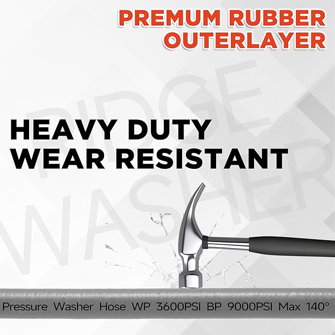 RIDGE WASHER Pressure Washer Hose 25FT, Kink Resistant Hoses Replacement with M22 14 Fitting, 1/4 Inch Power Washer Hose?€?s Applied for Most Pressure Washer Accessories, 3600 PSI
