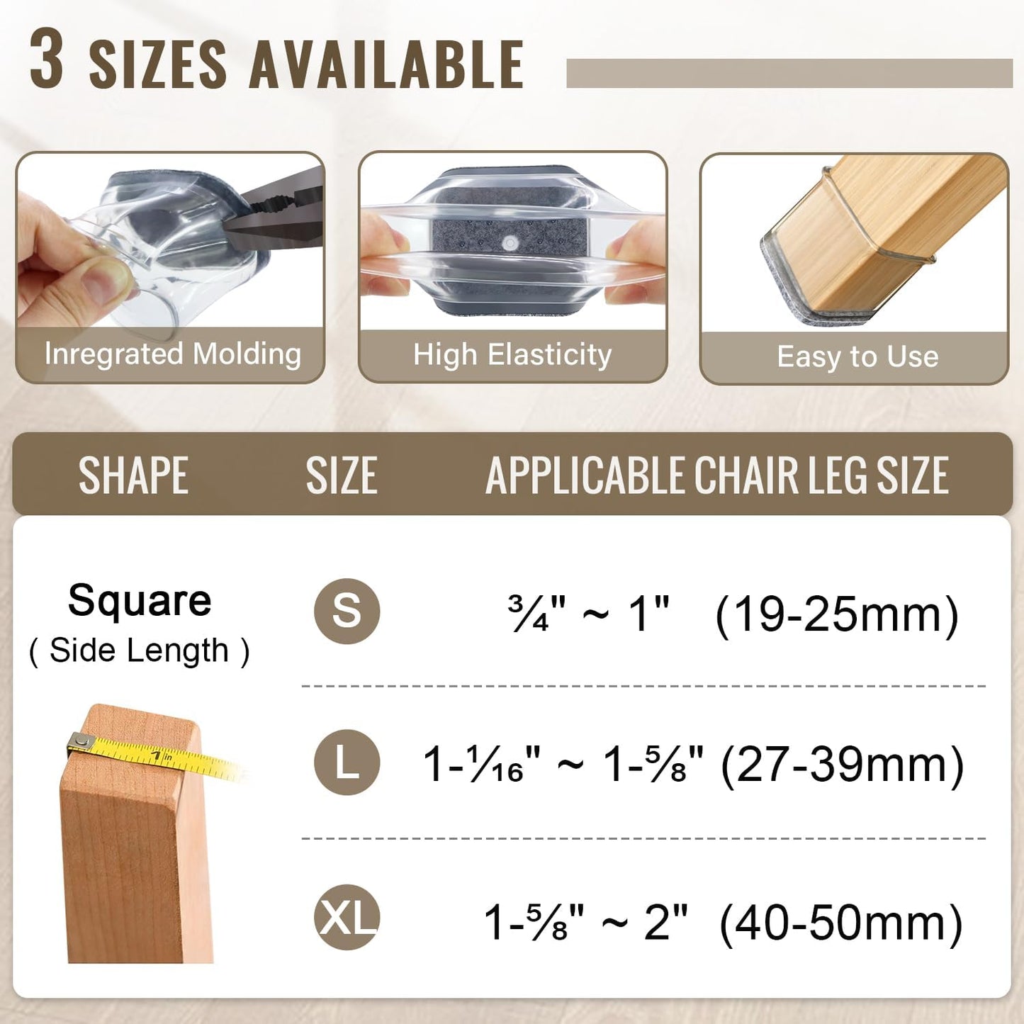BUMACO Chair Leg Floor Protectors Square Chair Leg Protectors for Hardwood Floors Silicone Pads Covers to Protect Floors Clear-20 Pcs Square S (3/4" to 1")