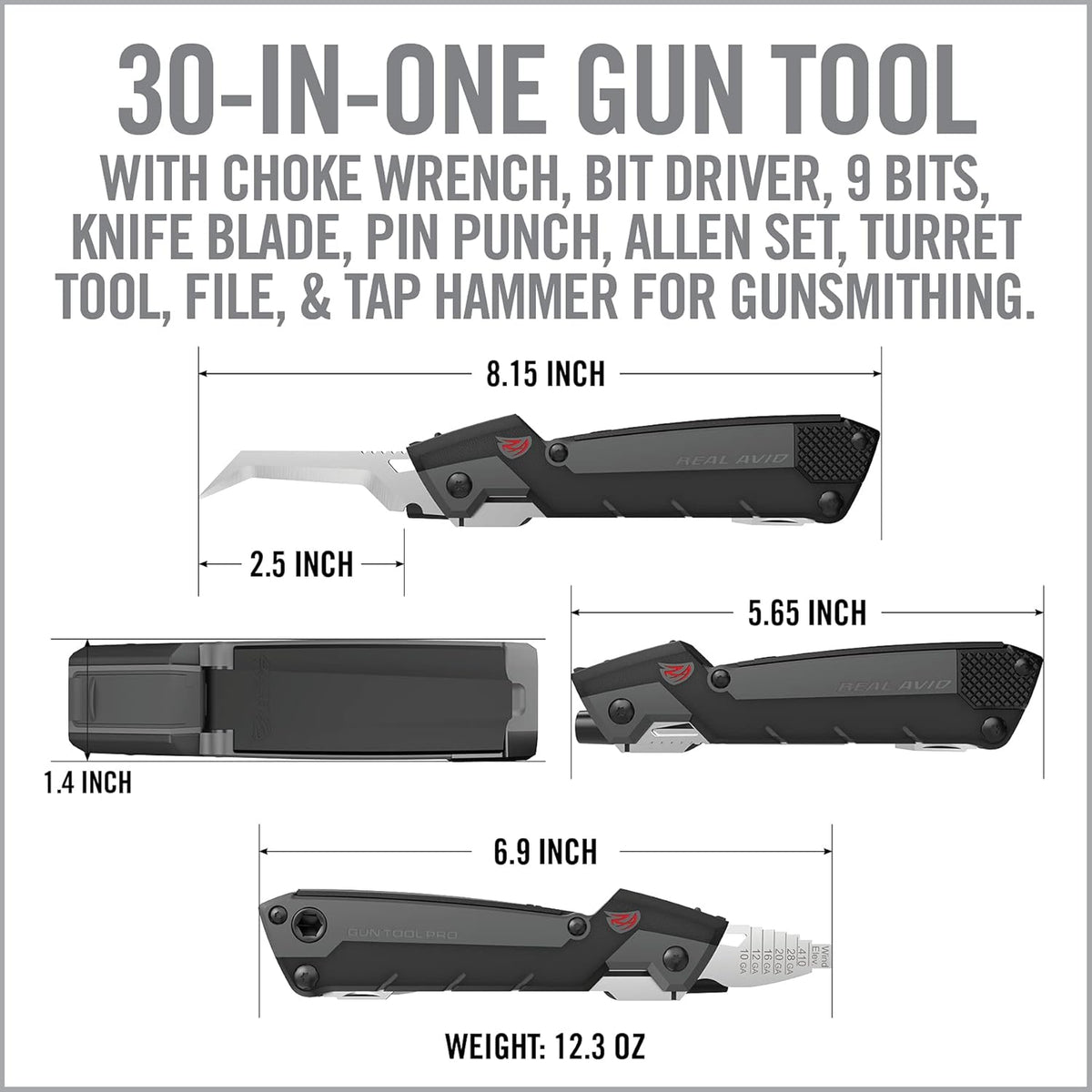 Real Avid 30-in-1 Gun Multitool for Shotguns & Rifles - Gunsmithing Tool with Choke Wrench, Bit Driver & More