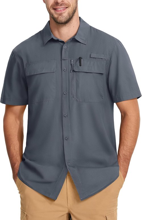 MAGCOMSEN Men's Fishing Shirt - UPF 50+ Sun Protection & Quick Dry | Short Sleeve Hiking Shirt
