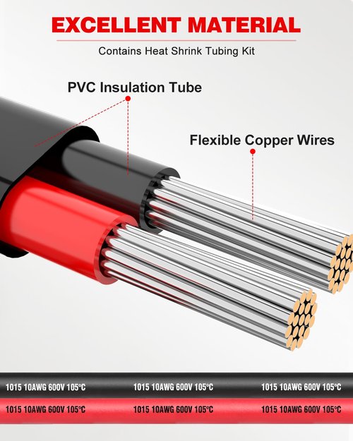 NAOEVO 10 AWG Stranded Electrical Wire - Flexible 12V Tinned Copper Cable | 30FT Length for Automotive & Marine Use