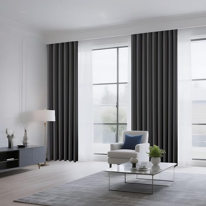 CUCRAF Dark Grey Blackout Curtains 45 inch Length 2 Panels Set, Rod Pocket Room