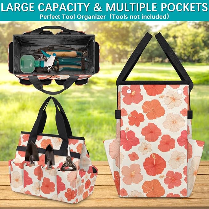 Garden Tote Bag with Pockets Flower Gardening Bags for Tools Organizer Heavy Duty Storage Bag with Handle for Lawn Yard Casual