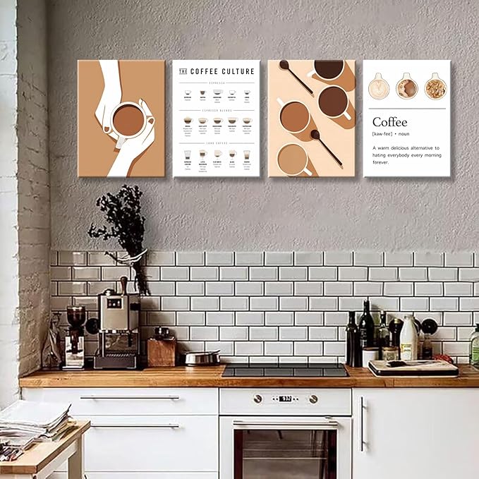 NCYEL 4pcs Modern Minimalist Coffee Wall Art Kitchen Coffee Shop Pictures