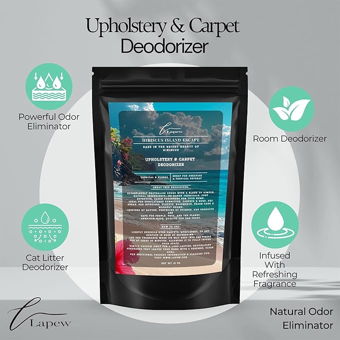 Lapew Hibiscus Island Escape Scented Cleaning Bundle | Carpet Deodorizer Powder (16 oz) & Mop Soap Concentrate (36 oz) | Pet-Friendly Odor Eliminator