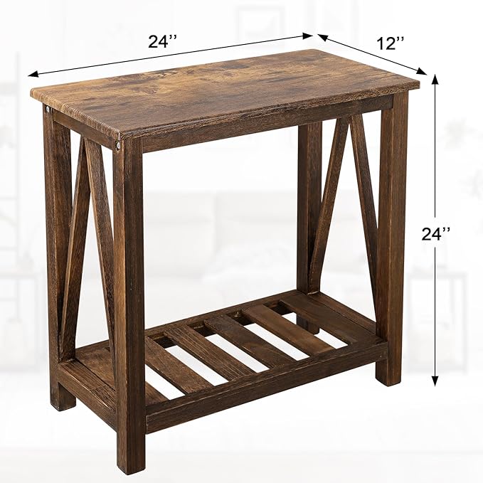 End Side Table with Storage Shelf Rectangle Narrow Nightstand Console Tables Brown Smooth End Table for Small Spaces Industrial Accent Side Table for Living Room Bathroom Bedroom