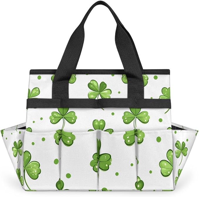 Clover Gardening Tool Bag,Heavy Duty Garden Tote Bag,Portable Oxford Leaf Gardening Storage Basket Organizer Handbag with Pockets Handle,Hand Tools Gifts for Outdoor Garden Lawn Yard