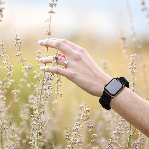 Lamshaw Compatible with Dyurwa P97 & Soudorv P97 Smart Watch Band, Scrunchie Elastic Fabric Replacement Straps, Black, One Size