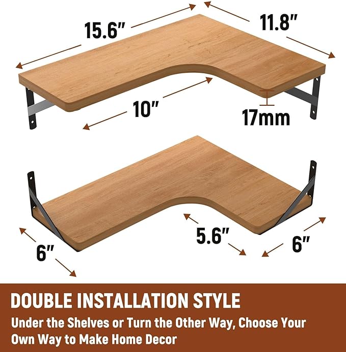 LEOPO Corner Floating Shelves Wall Mounted Set of 6, Corner Wall Shelves Rustic