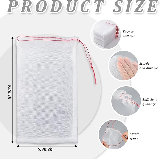 SATINIOR 60 Pcs Seedling Protection Garden Mesh Insect Netting Pest Barrier Bag with Drawstring Tubes Tree Guard Sleeve Tree Tubes Net for Outdoor Plant Landscaping