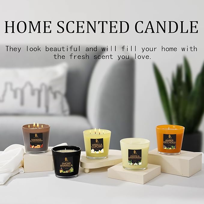 Smoke & Vanilla Scented Candle, Large 30oz Natural Soy Candles, 4-Wick 80 Hour Burn Time, Home Fragrance Candles Housewarming Gift for Women Men