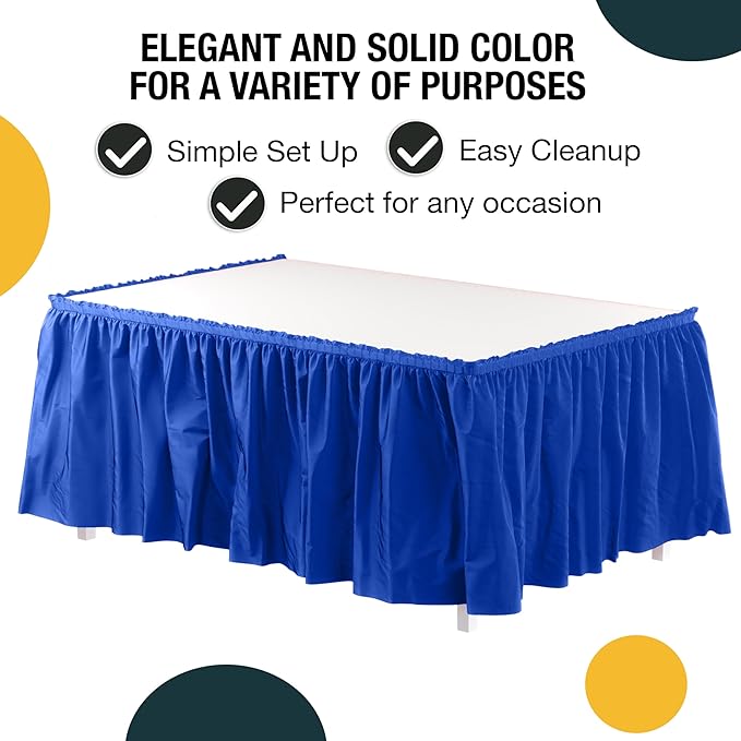 Exquisite Ruffle Table Skirt Dark Blue 2 Pack 14 Ft Long Table Skirts for Rectangle Tables 6ft Plus or Round Tables Skirts with Adhesive Strip for Gender Reveal Decor & Happy Birthday Parties