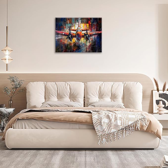 Airplane Wall Art, Graffiti Plane Pictures Wall Decor, Banksy Aviation Canvas Prints Painting, Framed Artwork for Boy Room Bathroom Living Room Bedroom Office Dining Room 24"X20"