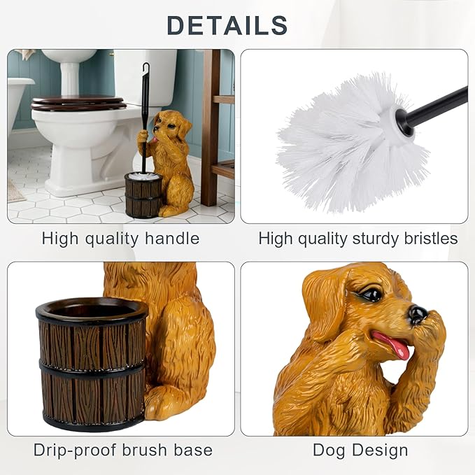 Toilet Brush Holder Set for Bathroom Super Cute Dog Base Solidly Toilet Bowl Brush and Holder Flexible and Durable Style Stylish Toilet Cleaner Brush Saving Storage Space Toilet Brushes for Bathroom