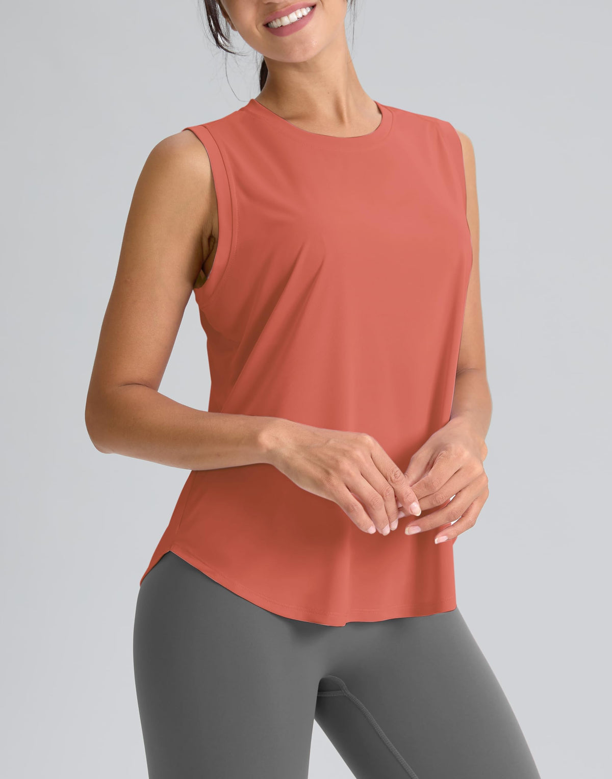 SANTINY Women's Sleeveless Workout Tops Breathable Lightweight Active Tennis Yoga Shirts Athletic Running Tank Tops for Women (Coral_S)