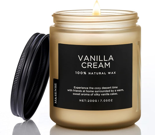 M&SENSE Vanilla Candles 100% Natural Organic Soy Wax Relaxing Aromatherapy Scented Candle, 7.05oz 50 Hours Burning Time Non Toxic Housewarming Gifts for Women and Men