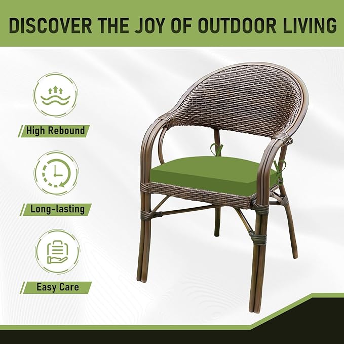 Basic Beyond Outdoor Chair Cushions Set of 4, Outdoor Cushions for Patio Furniture, Water Resistant Patio Chair Cushions with 2 Ties, 17x16x2, Grass Green