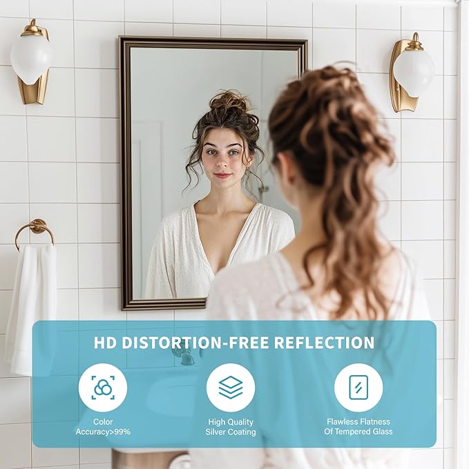 Retro Copper Effect Framed Wall Mirror, 20x30 Rectangle Mirror,