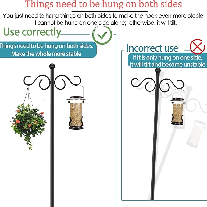 2 Set Shepherd's Hook Stand plant，Bird Feeder，Wind Chime Hanger Stand, Waterproof Metal & Adjustable-Height Standing Pole Holder for Lantern and Wreath, Indoor & Outdoor