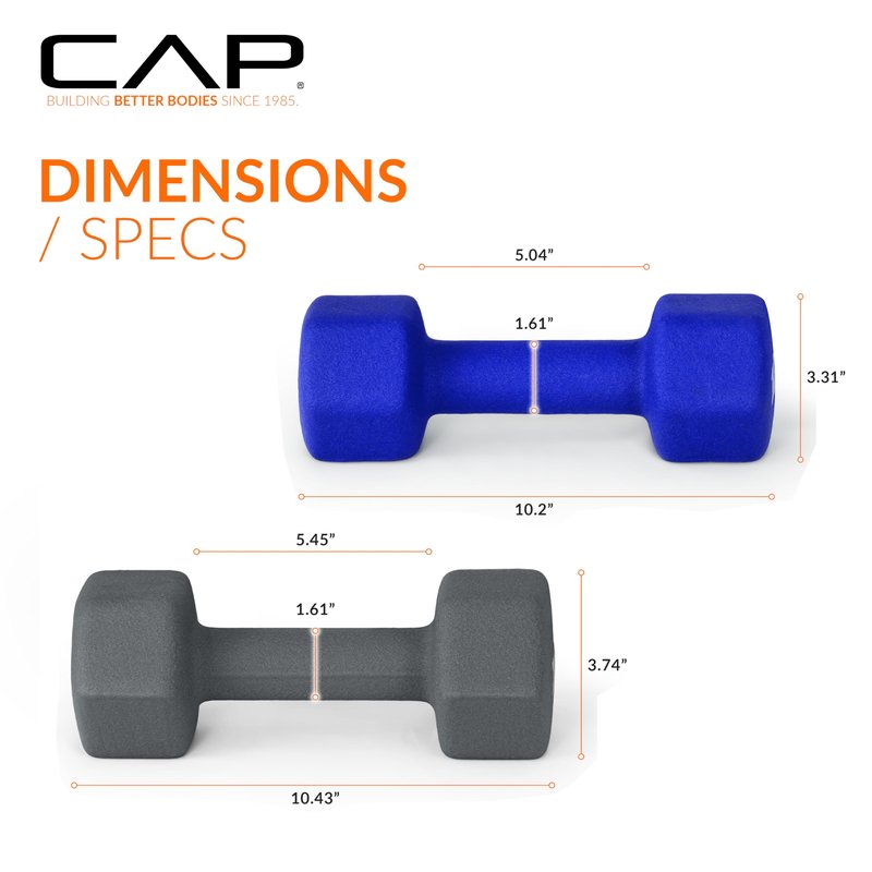 CAP Barbell 100 LB Set of Neoprene Dumbbells with Rack Color Series | 5, 8, 10, 12 and 15 LB pairs