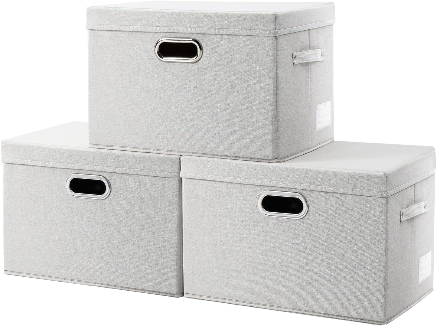 PRANDOM Collapsible Storage Bin with Lid [3-Pack] Fabric Foldable Storage Box Organizer Container Basket Cube with Cover for Home Bedroom Closet Office Beige(15.3x10x9.7)