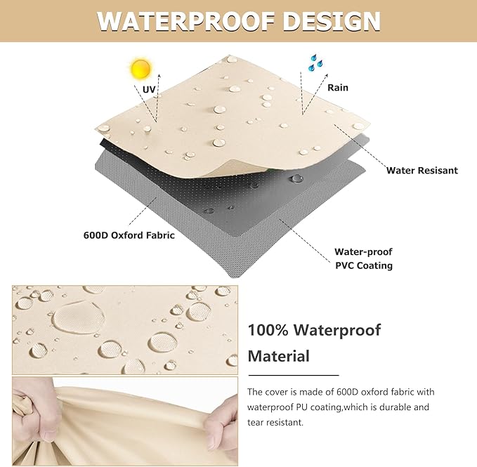 Patio Chair Covers 2 Pack, 28W x 33D x 38.5H inches, 600D Heavy Duty Waterproof Outdoor Furniture Cover, Patio Furniture Covers for Lawn/Garden Chiars, Beige & Brown
