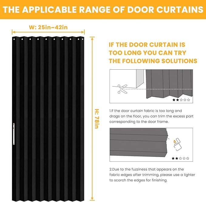 AJAZZ 100% Blackout Magnetic Door Curtain Accordion Doors Interior Closet Door