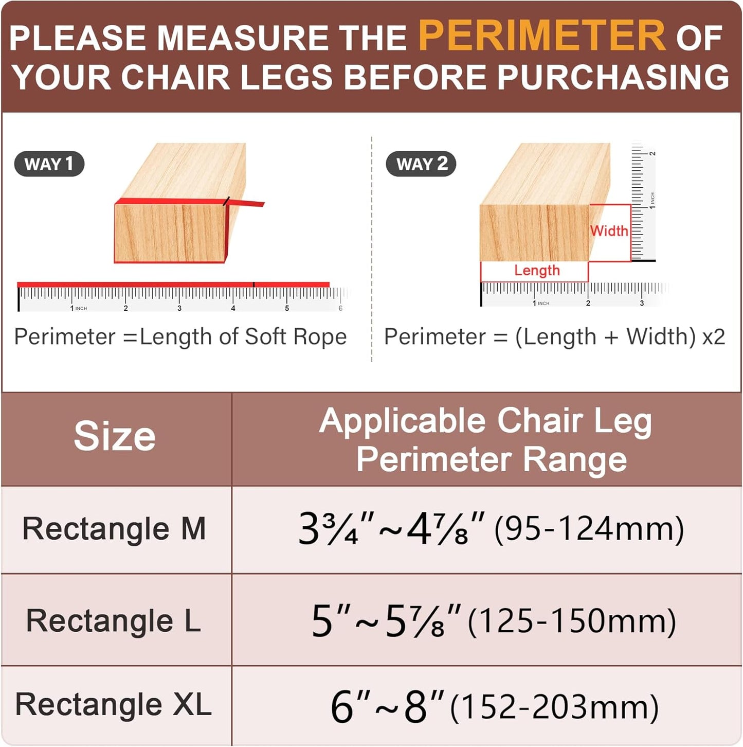 Chair Leg Floor Protectors Rectangle Chair Leg Protectors for Hardwood Floors Silicone Caps Felt Furniture Pads Covers Anti-Scratch Reduce Noise 16 Pack Clear Fit Perimeter 6'' to 8''
