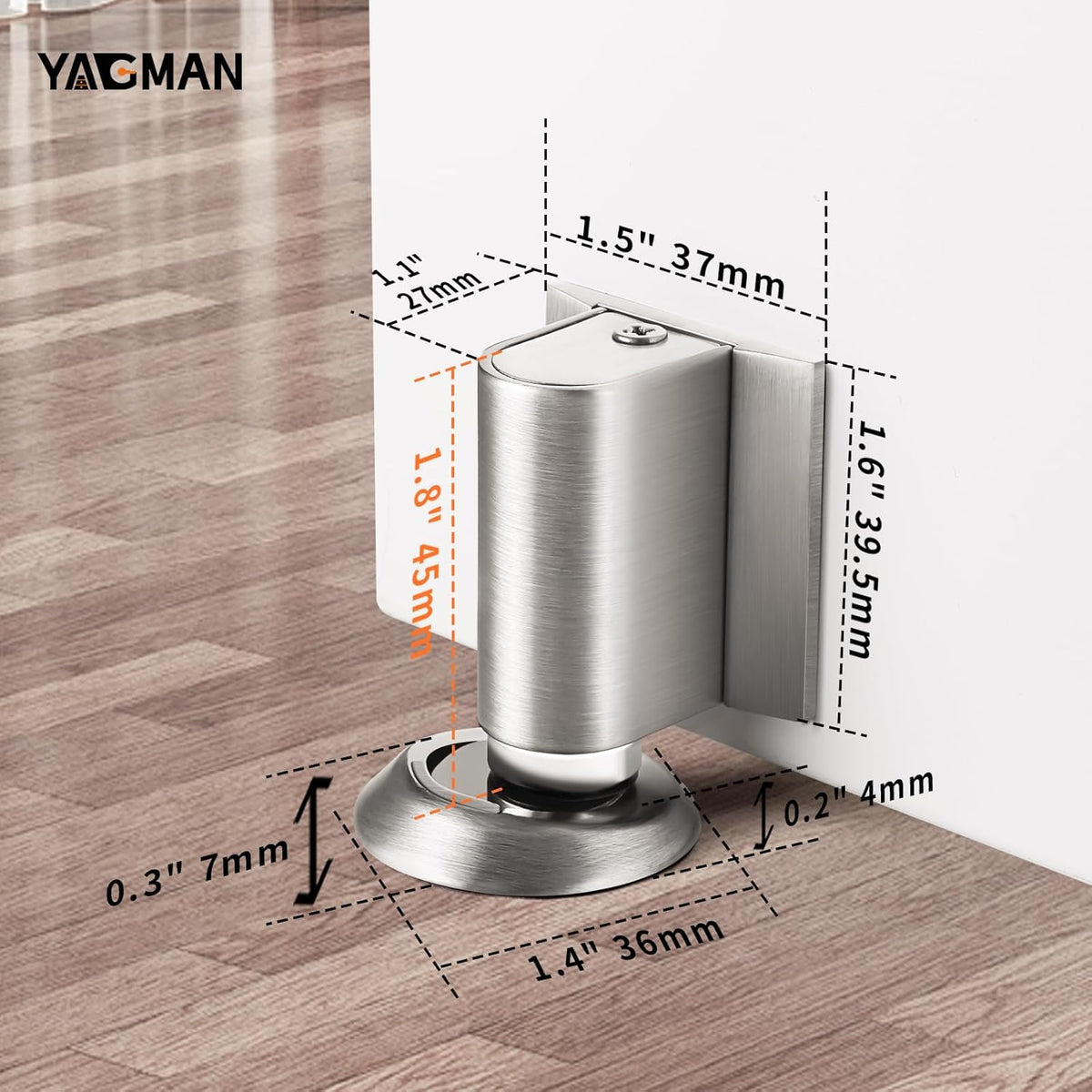 2 Pack Magnetic Door Stoppers Retractable Bottom of Door Holder No Drilling Mount Floor Door Stop with Screws and Adhesive Catch Door Keep Door Open Brushed Nickel BN-2