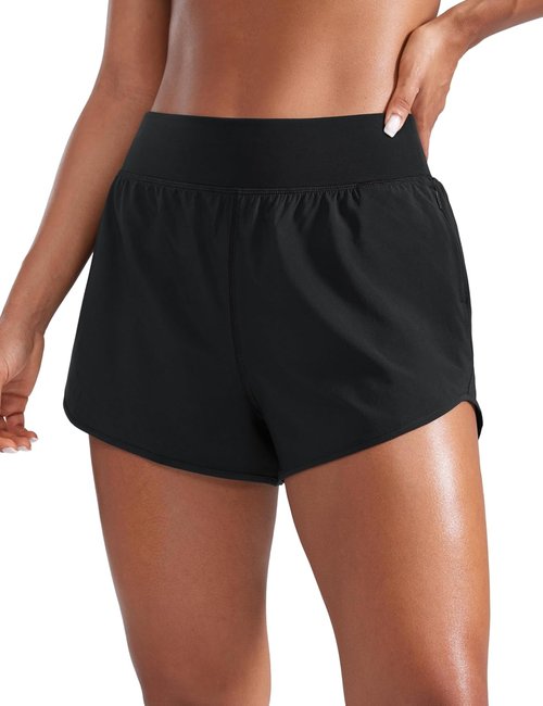 CRZ YOGA Running Shorts for Women - Quick Dry Mesh Liner, Mid Flat Waist, Zipper Pocket, 3" Length