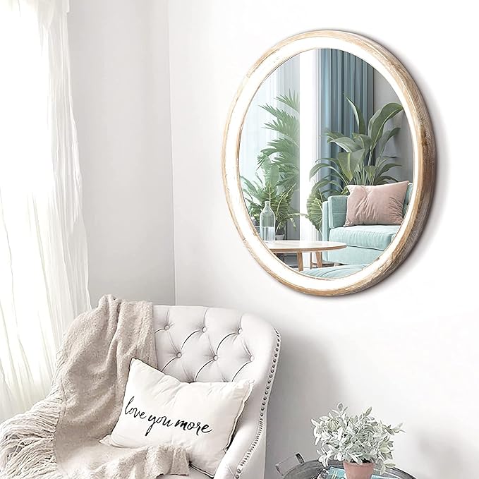 Reflinto 24 Inch Rustic Farmhouse Round Wall Mirror