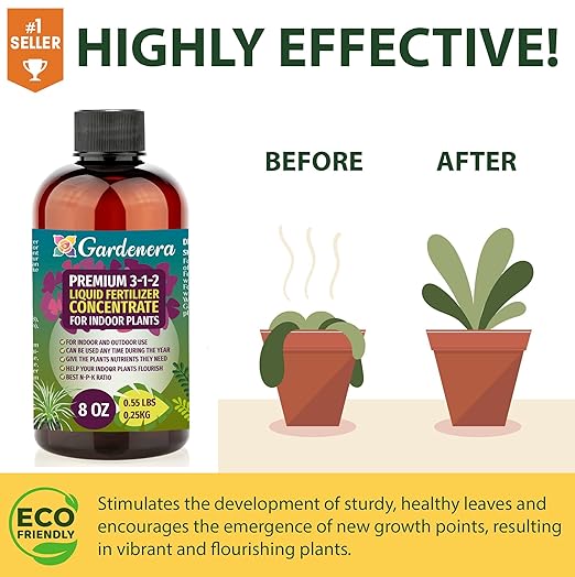 Premium Liquid Tomato Plant Fertilizer - 3-1-2 Concentrate for Indoor Plants and Flowers by Gardenera | Organic Plant Food for Tomatoes - 8oz