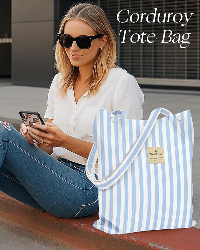 Miss Adola Corduroy Tote Bag for Women - Reusable Totes with Magnetic Buckle & Pocket Aesthetic Design Work Grocery Bags