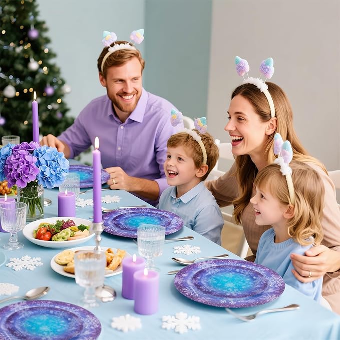 WELLIFE 20PCS Frozen Plastic Plates – Snowflake Dinner & Dessert Plates (10×9.2" + 10×6.3"), Winter Wonderland Party Plates for Girls Birthday, Christmas & Frozen Theme Decorations